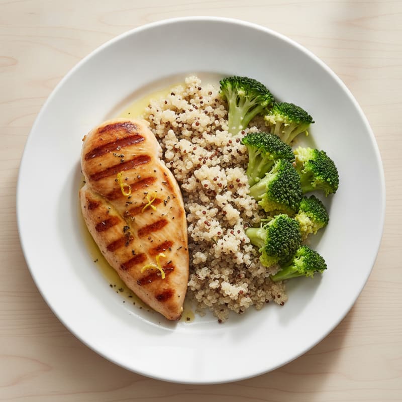 Grilled Chicken Breast with Quinoa and Steamed Broccoli
