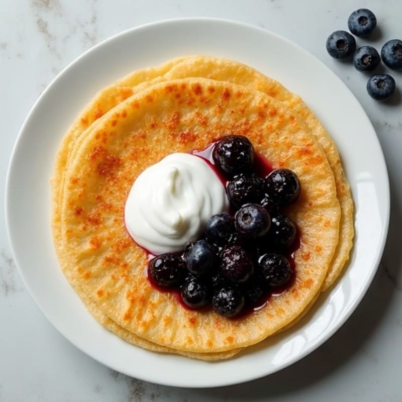 Crispy Rice Flour Crepes with Fresh Blueberry Compote