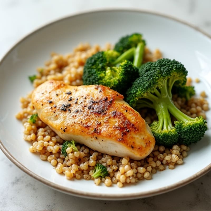 Seared Chicken Breast with Roasted Broccoli and Quinoa