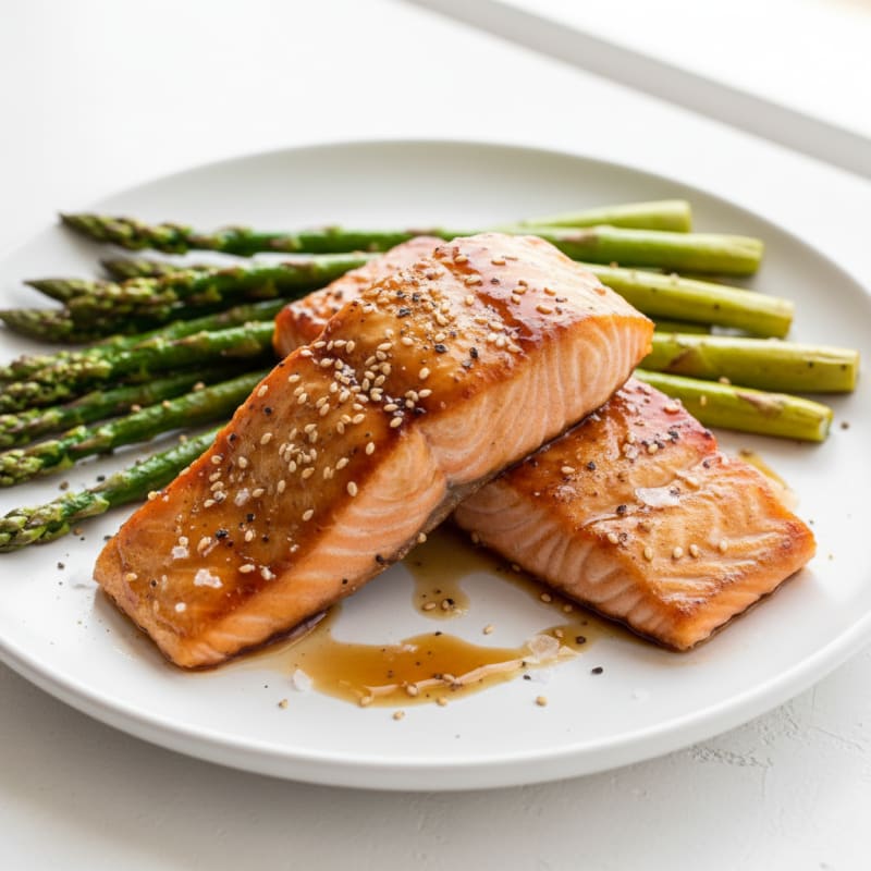 Golden Teriyaki-Glazed Salmon with Roasted Asparagus