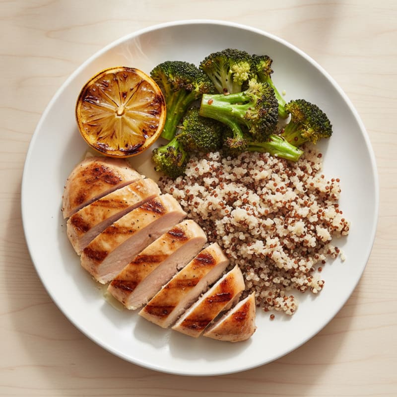 Grilled Chicken Breast with Quinoa and Roasted Broccoli