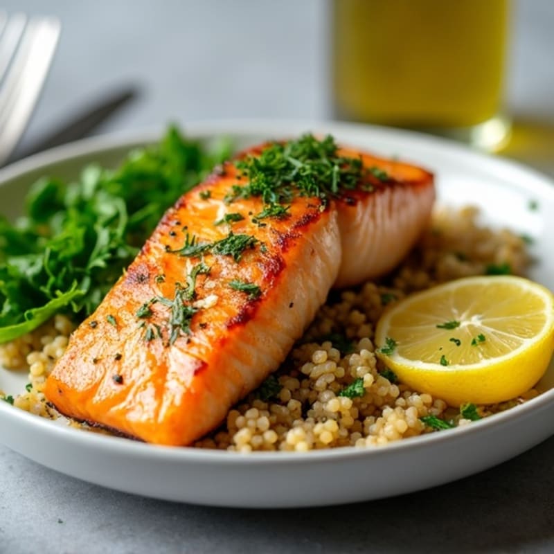 Flaky Roasted Salmon with Lemon-Herb Quinoa and Fresh Greens
