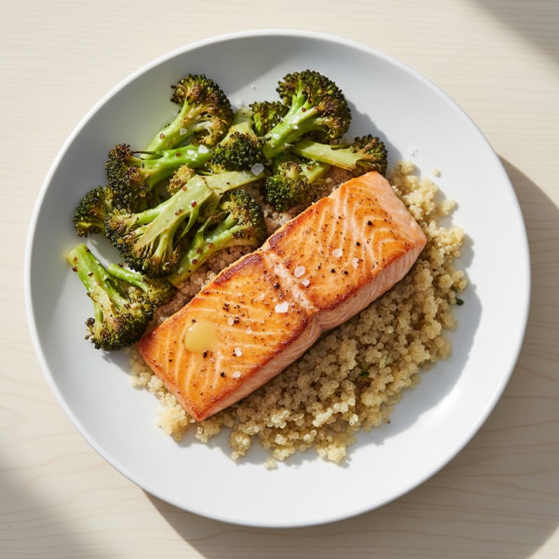 Seared Salmon Fillet with Roasted Broccoli and Quinoa