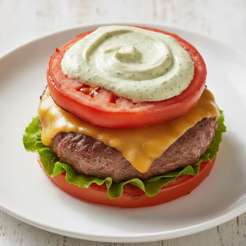 Tomato Bun Cheeseburger with Basil Aioli