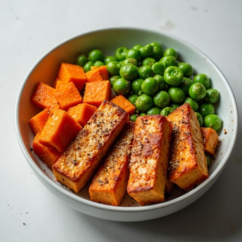 Crispy Baked Tofu with Roasted Sweet Potato Bowl