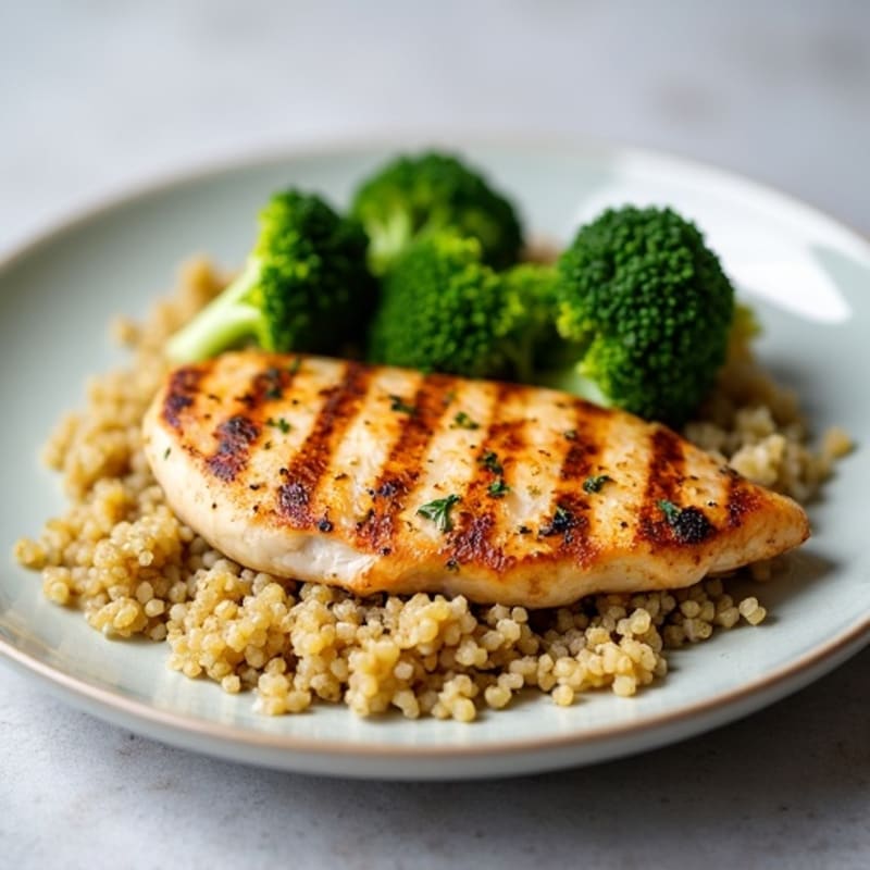 Grilled Chicken Breast with Quinoa and Steamed Broccoli
