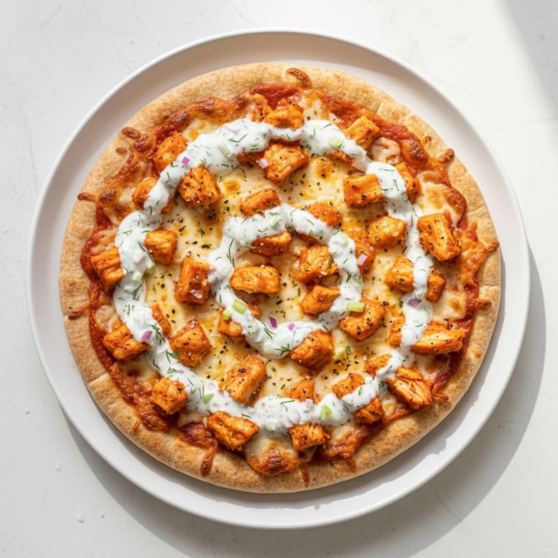 Buffalo Chicken Pizza with Ranch Drizzle