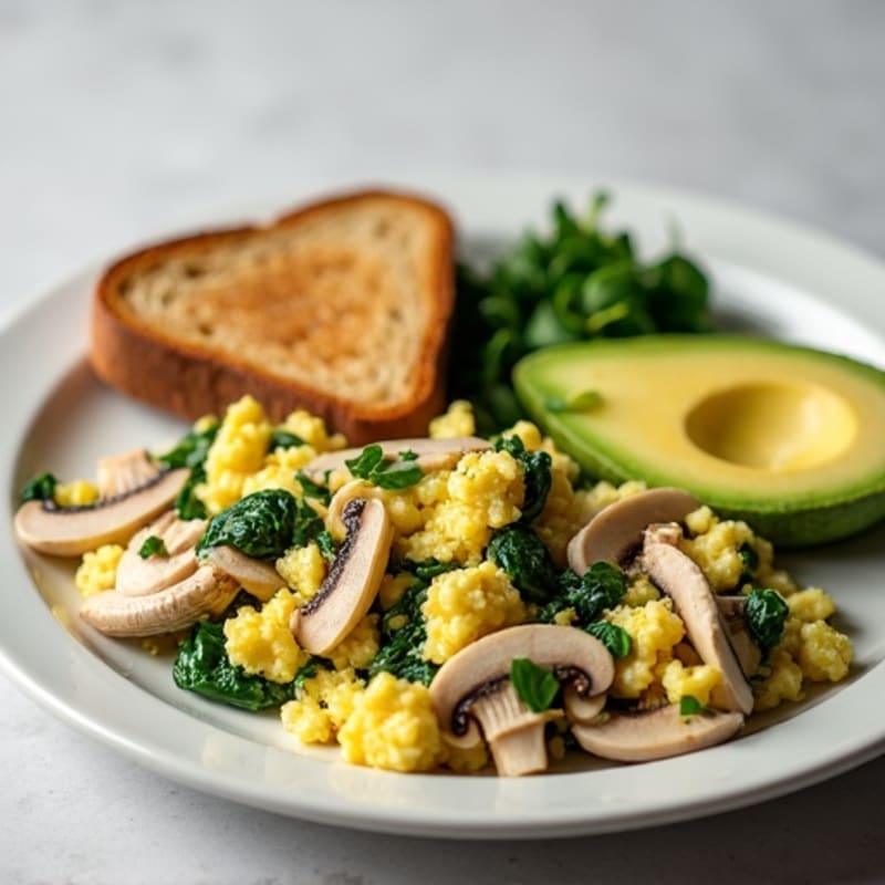 Egg White and Turkey Spinach Scramble with Sautéed Mushrooms