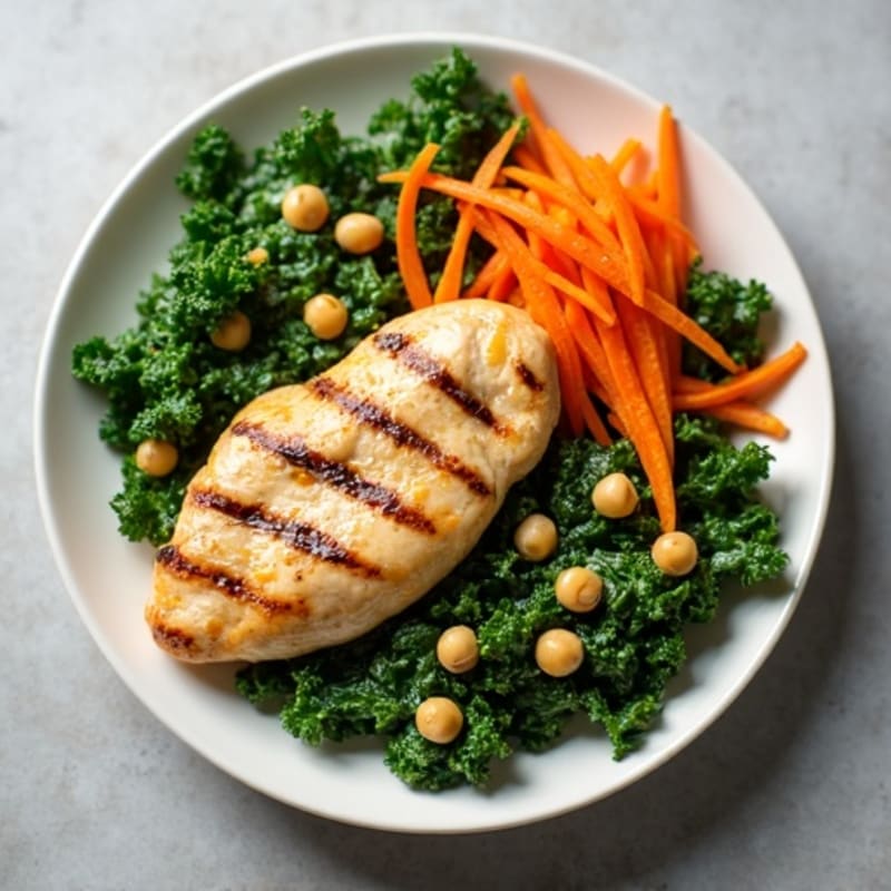 Grilled Chicken Breast with Crunchy Kale Salad and Lemon Tahini Dressing
