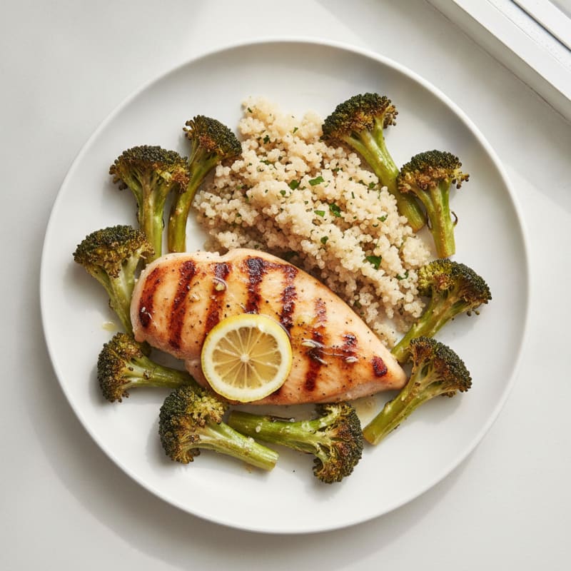 Grilled Chicken Breast with Quinoa and Roasted Broccoli