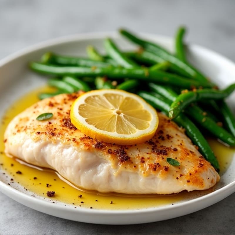 Lemon Garlic Pan-Seared Chicken with Roasted Green Beans