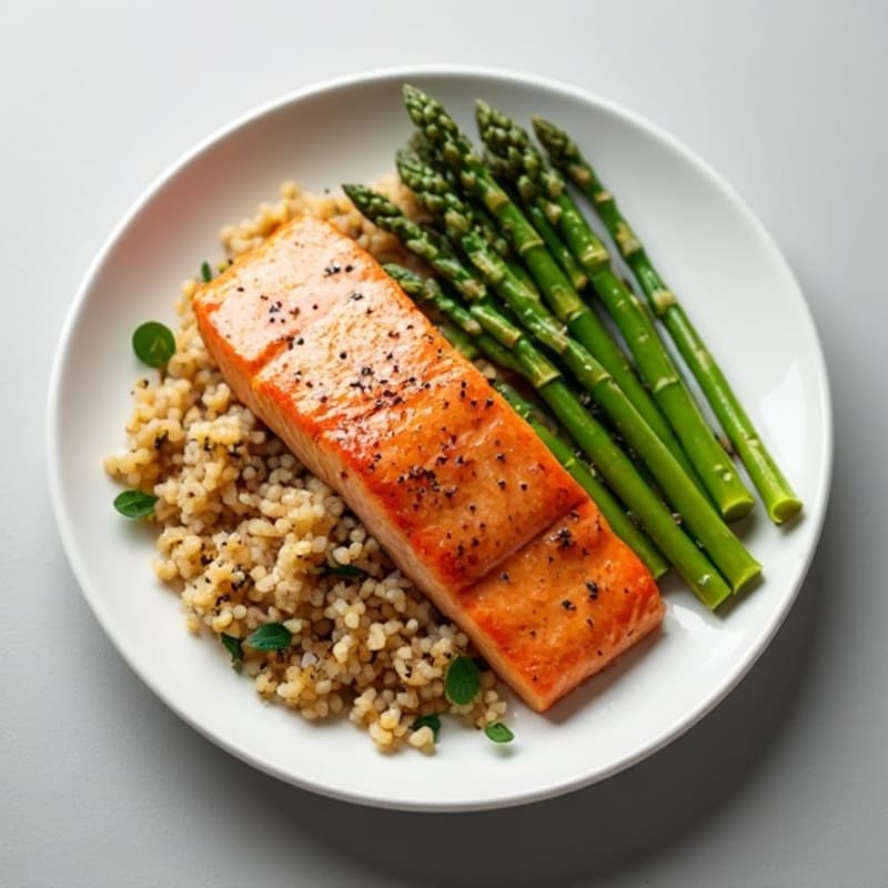 Seared Salmon with Steamed Asparagus and Brown Rice