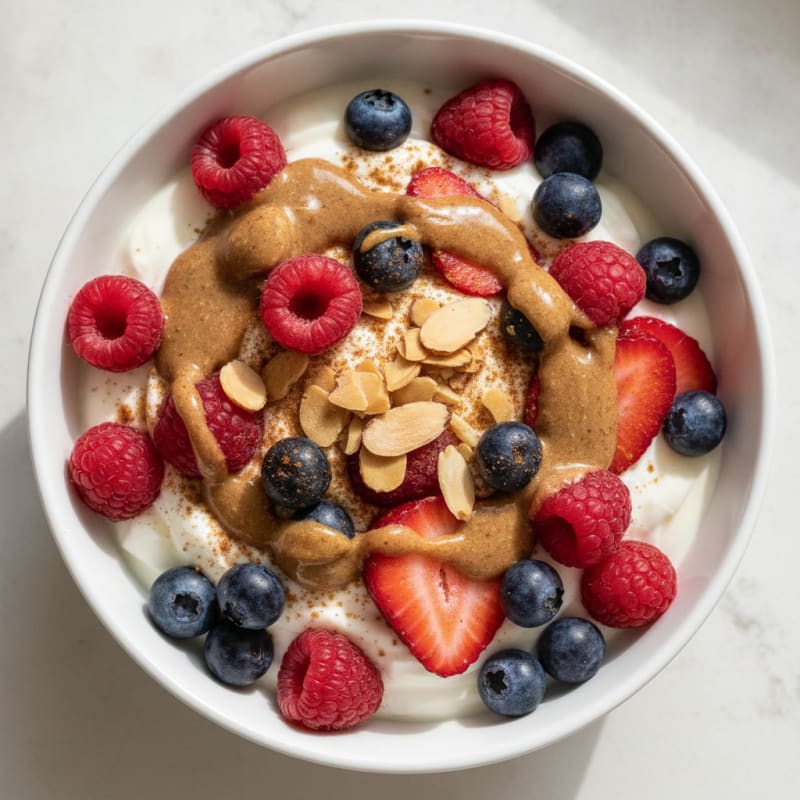 Creamy Greek Yogurt Parfait with Mixed Berries and Almond Butter