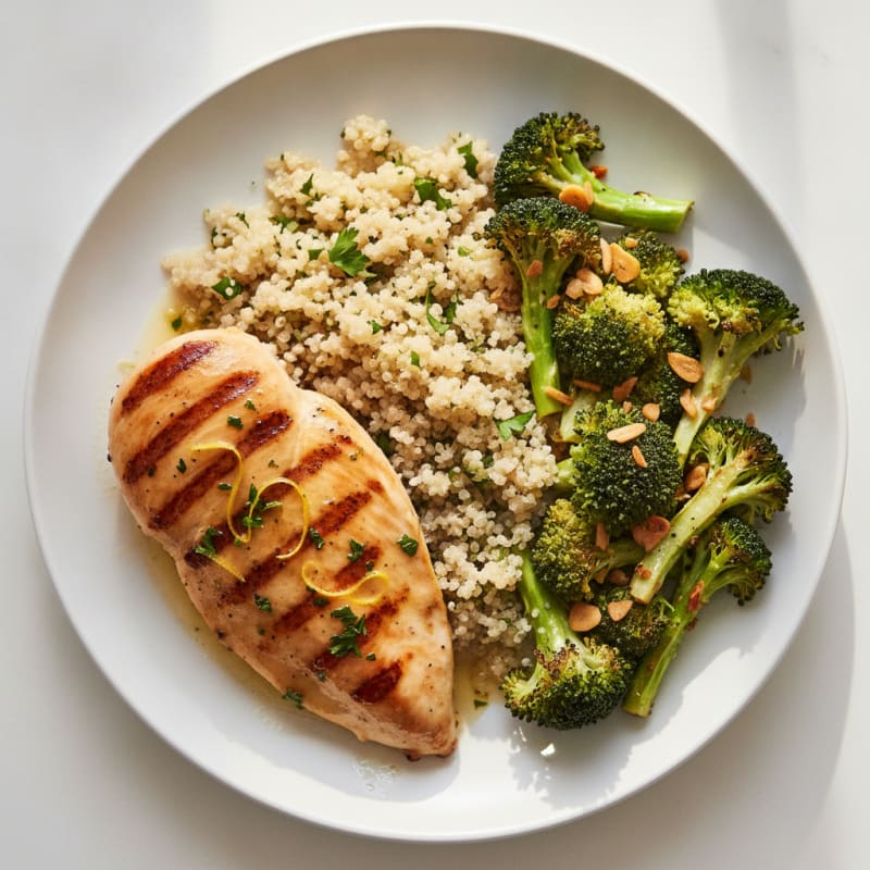 Grilled Chicken Breast with Roasted Broccoli and Quinoa