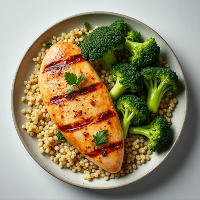 Grilled Chicken Breast with Quinoa and Roasted Broccoli