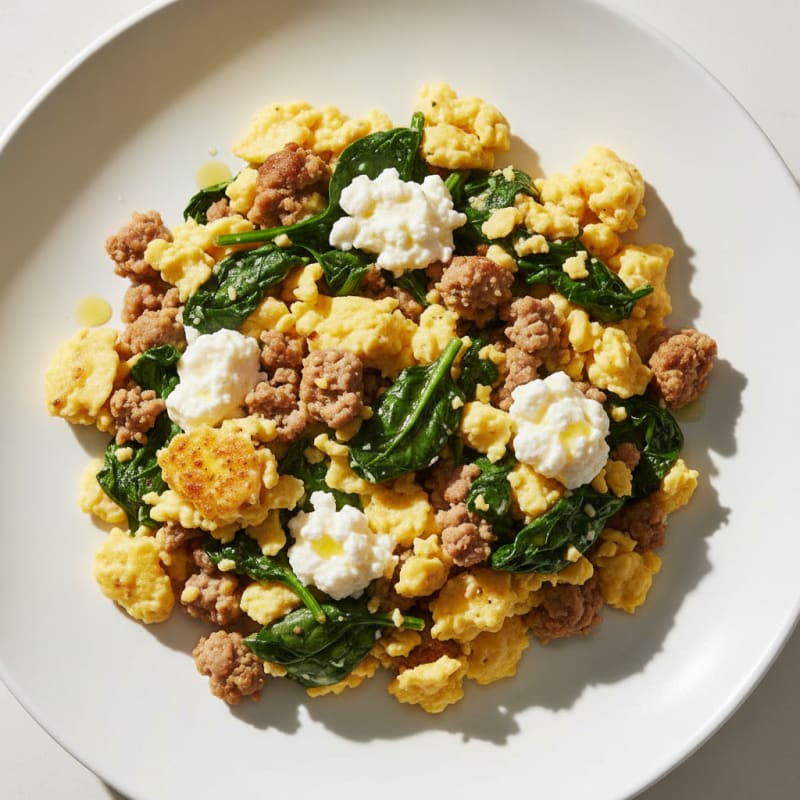 Cottage Cheese Scramble with Turkey and Spinach