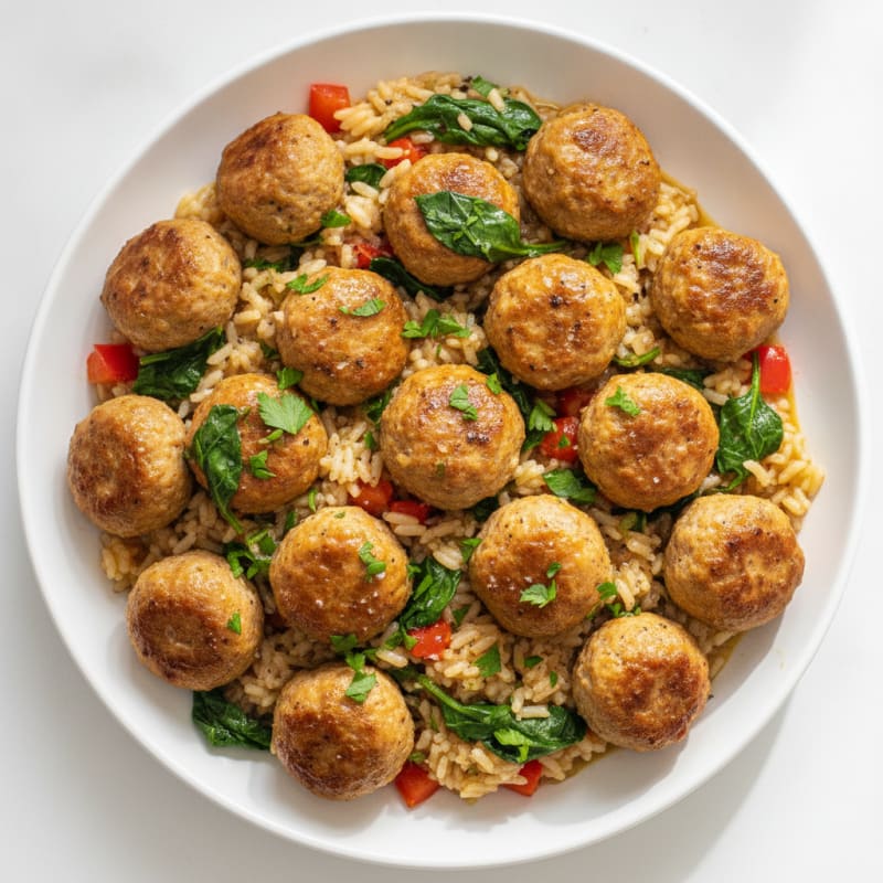 Savory Meatball and Rice Pilaf Skillet
