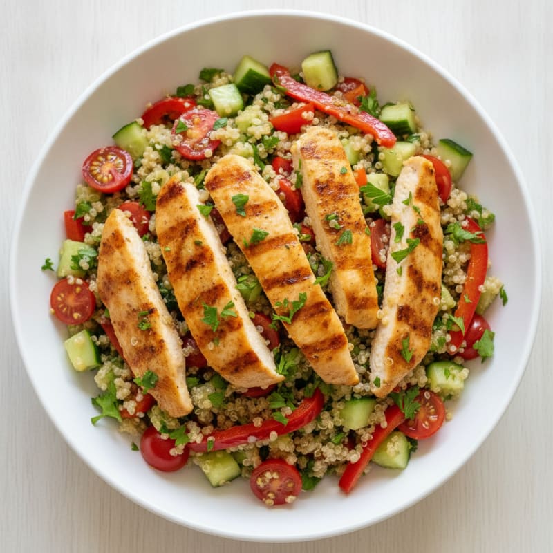 Grilled Chicken and Quinoa Salad with Crunchy Veggies