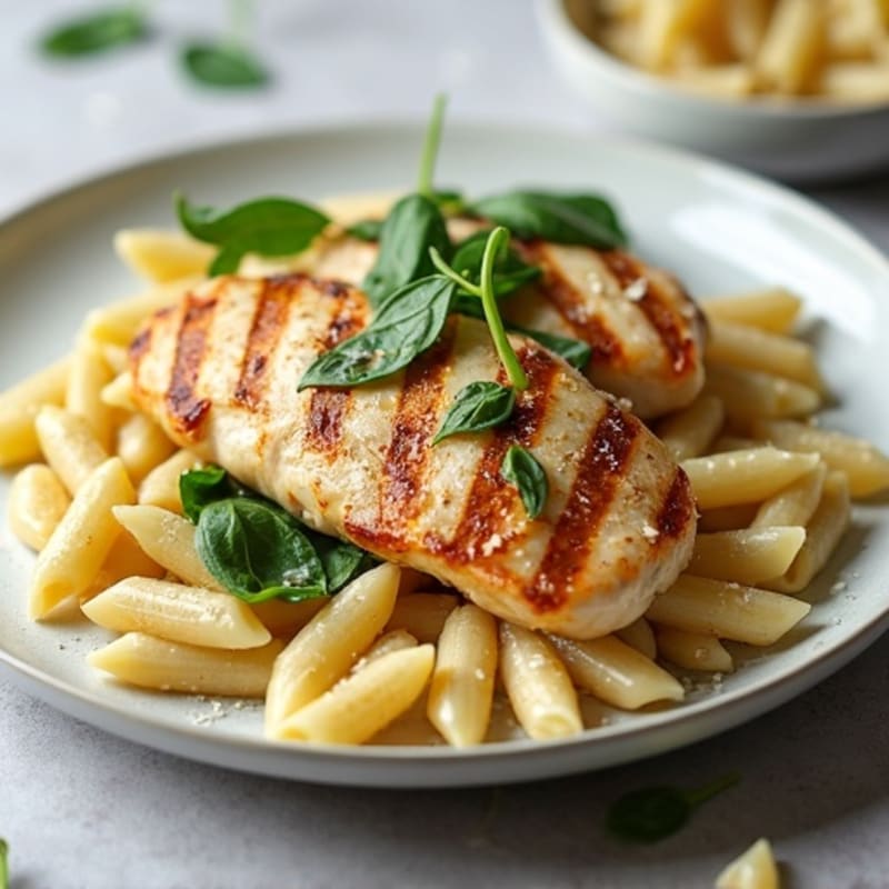 Chicken with Creamy Garlic Parmesan Whole Wheat Pasta