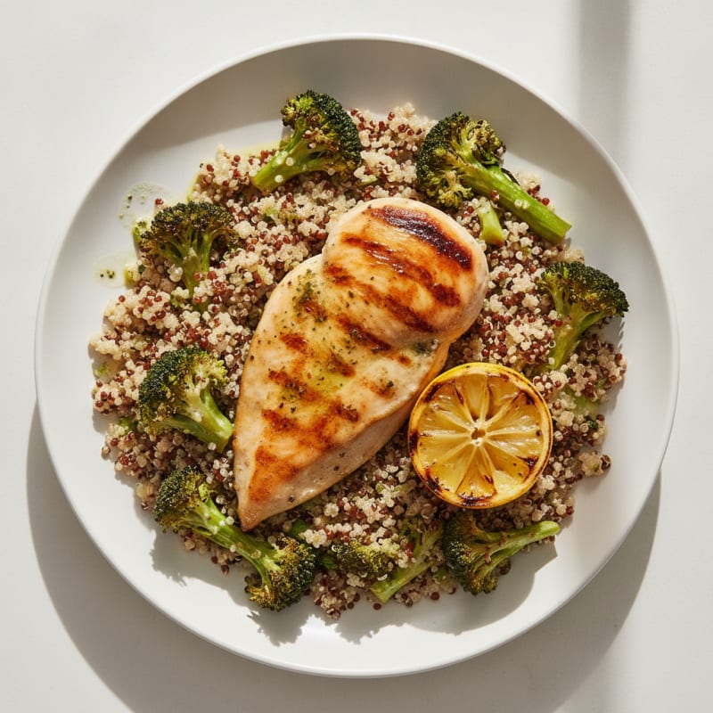 Grilled Chicken Breast with Quinoa and Roasted Broccoli