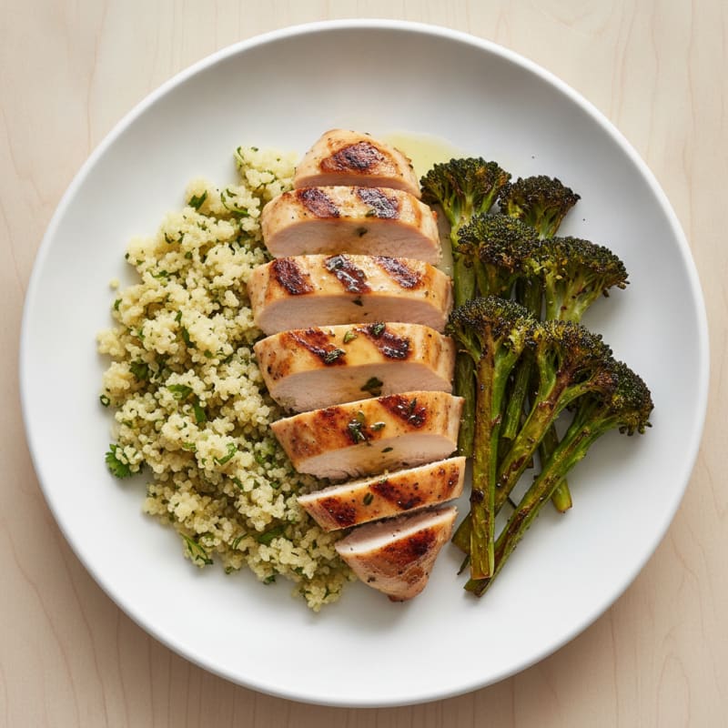 Grilled Chicken Breast with Quinoa and Roasted Broccoli