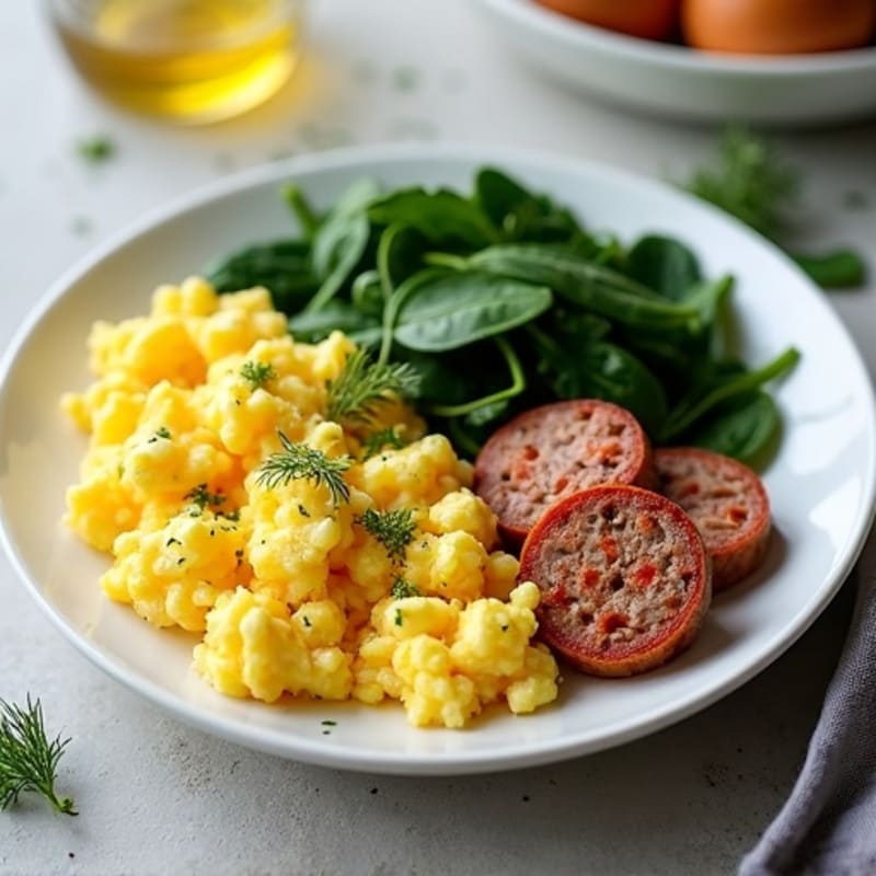 Herb-Scrambled Eggs with Spinach and Turkey Sausage