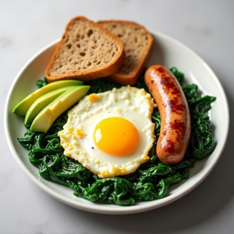 Egg White Scramble with Turkey Sausage and Sautéed Spinach
