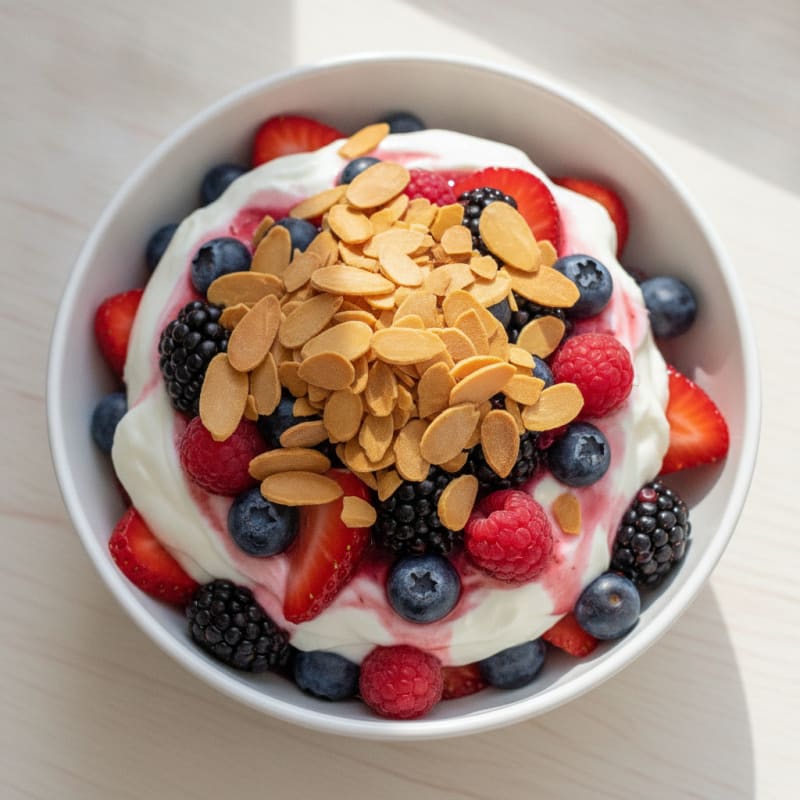 Greek Yogurt Protein Parfait with Mixed Berries and Almonds