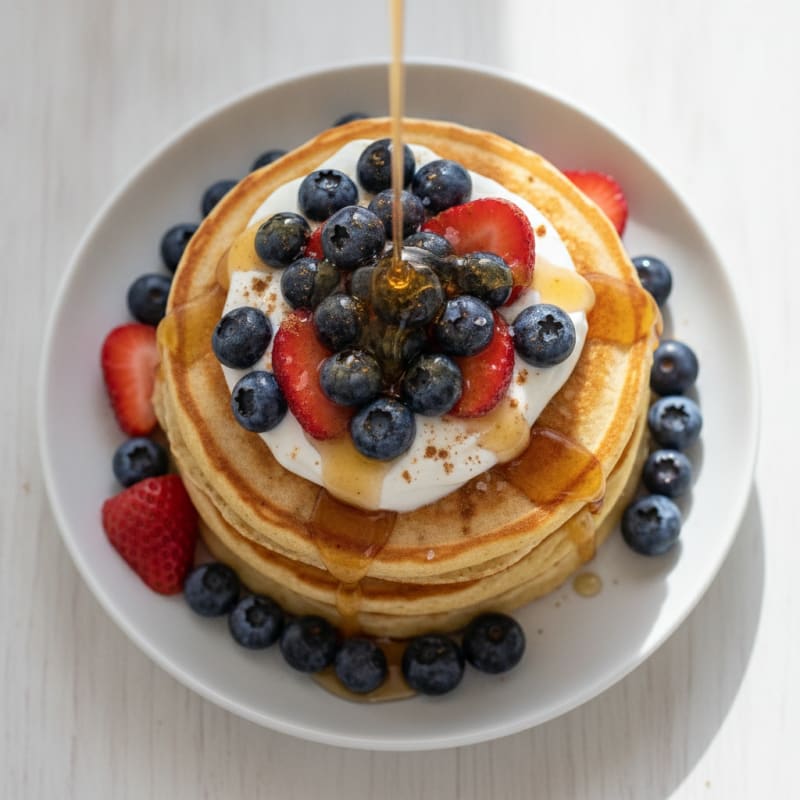 Fluffy Buttermilk-Style Protein Pancakes with Berries