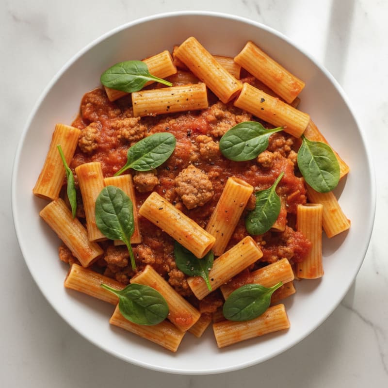 Ground Beef Rigatoni with Tomato Sauce