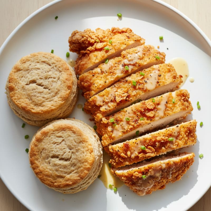 Crispy Buttermilk Fried Chicken with Fluffy Biscuits
