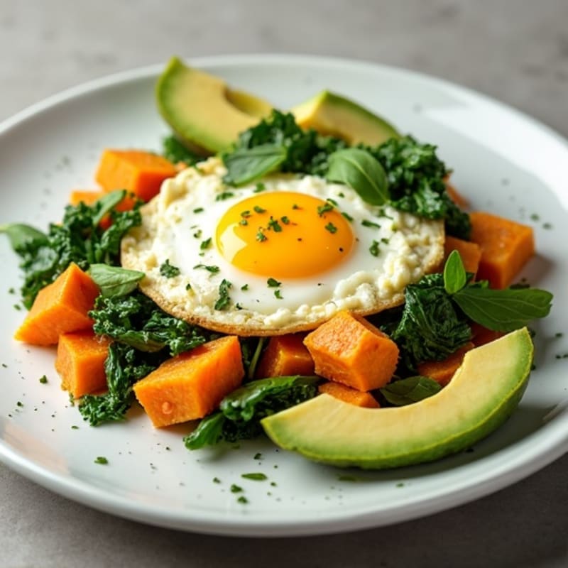 Cottage Cheese Scramble with Spinach and Roasted Sweet Potatoes