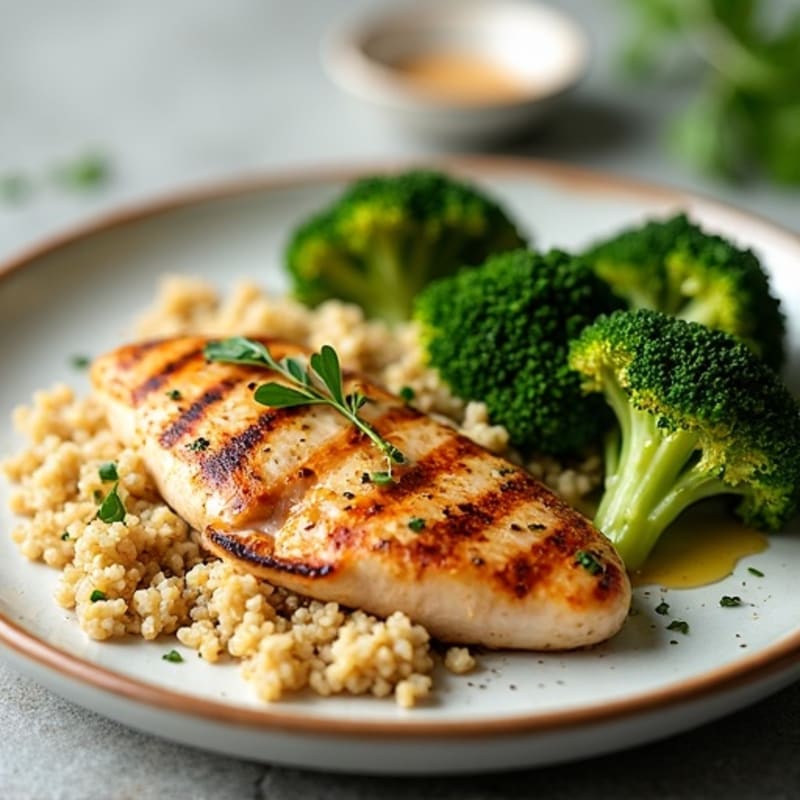 Grilled Chicken Breast with Quinoa and Roasted Broccoli