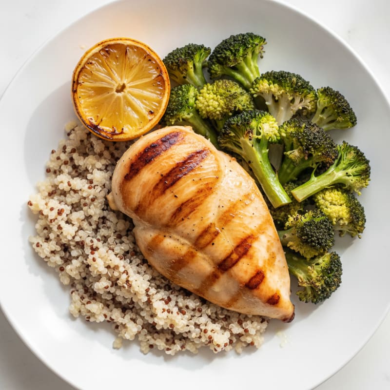 Grilled Chicken Breast with Quinoa and Roasted Broccoli