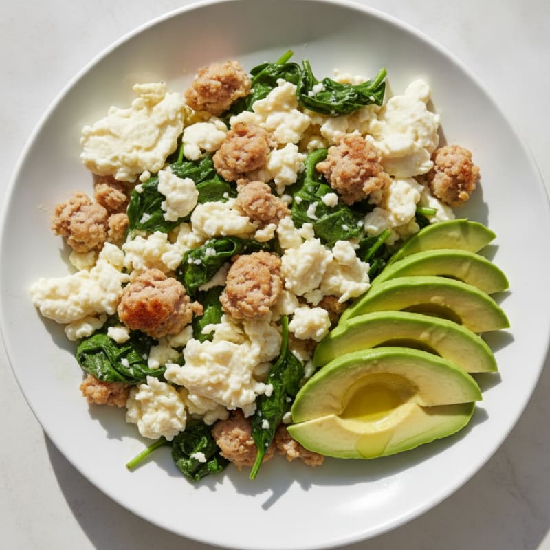 Egg White and Turkey Sausage Scramble with Spinach