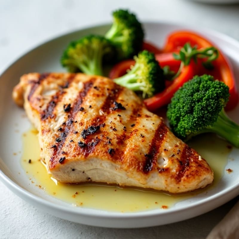 Grilled Chicken Breast with Roasted Broccoli and Bell Peppers