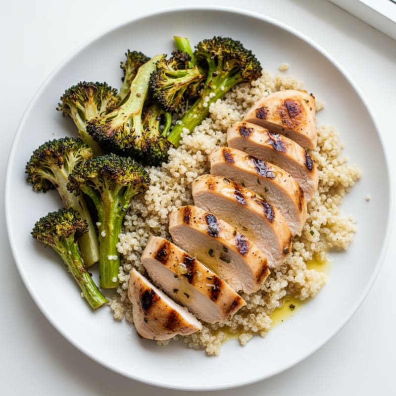 Grilled Chicken Breast with Quinoa and Roasted Broccoli