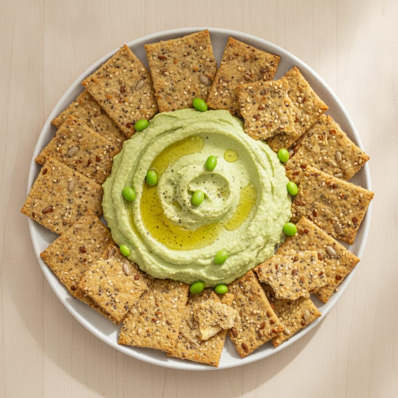 Edamame Hummus with Seed Crackers