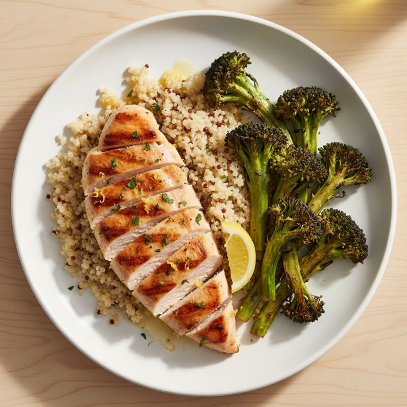 Grilled Chicken Breast with Quinoa and Roasted Broccoli