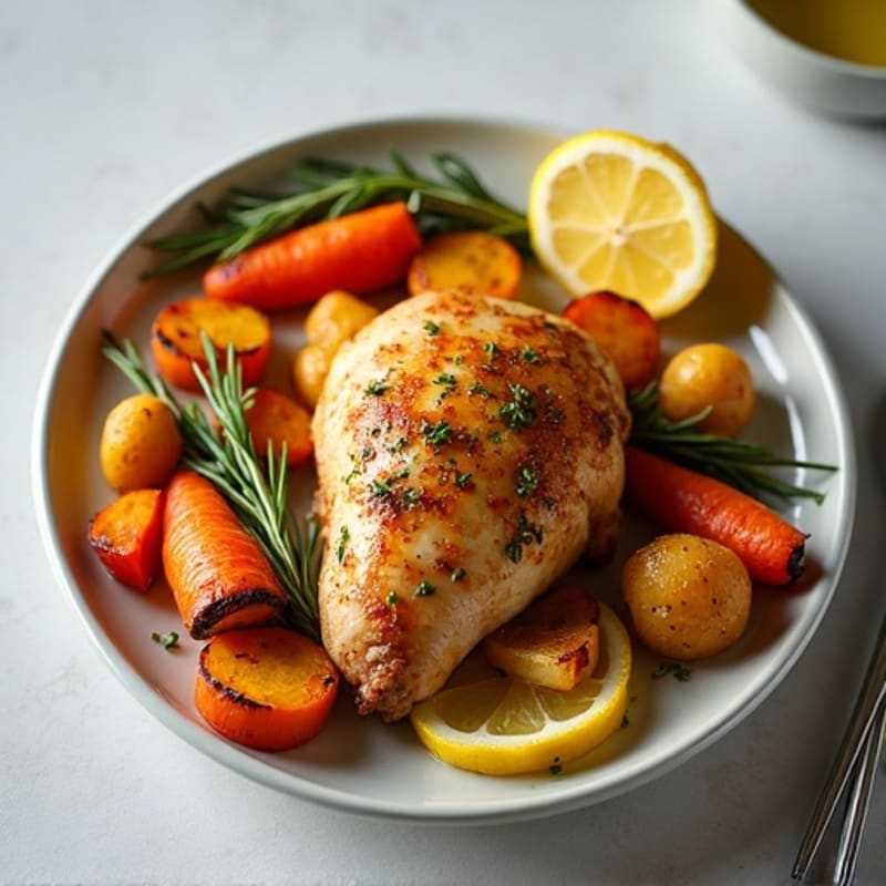 Crispy Lemon Herb Roasted Chicken with Roasted Root Vegetables