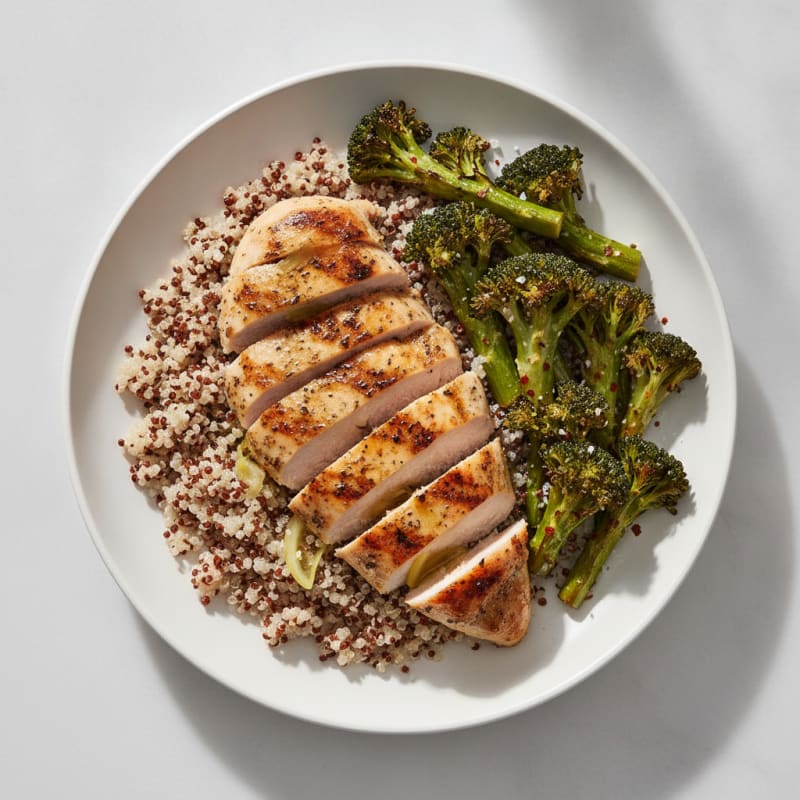 Grilled Chicken Breast with Quinoa and Roasted Broccoli