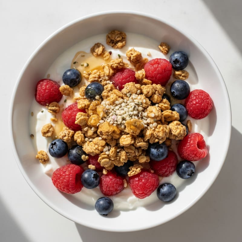 Creamy Greek Yogurt Parfait with Mixed Berries and Protein Granola