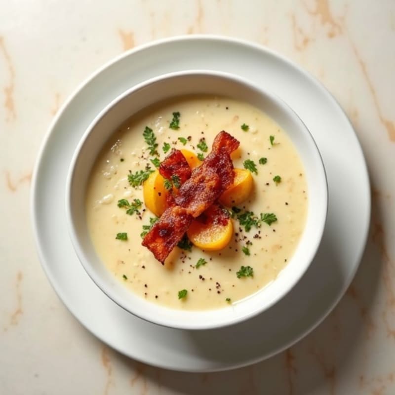 Creamy Cauliflower-Potato Soup with Crispy Turkey Bacon