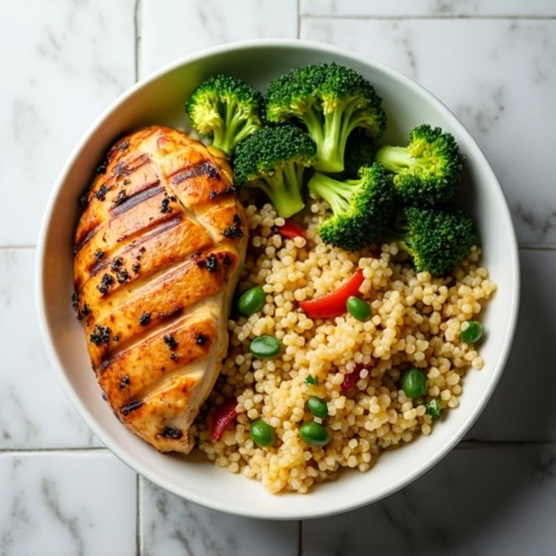 Grilled Chicken and Quinoa Power Bowl with Roasted Broccoli