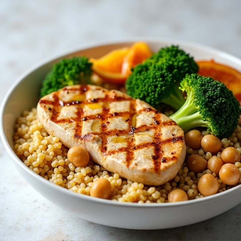 Grilled Chicken Quinoa Bowl with Roasted Broccoli