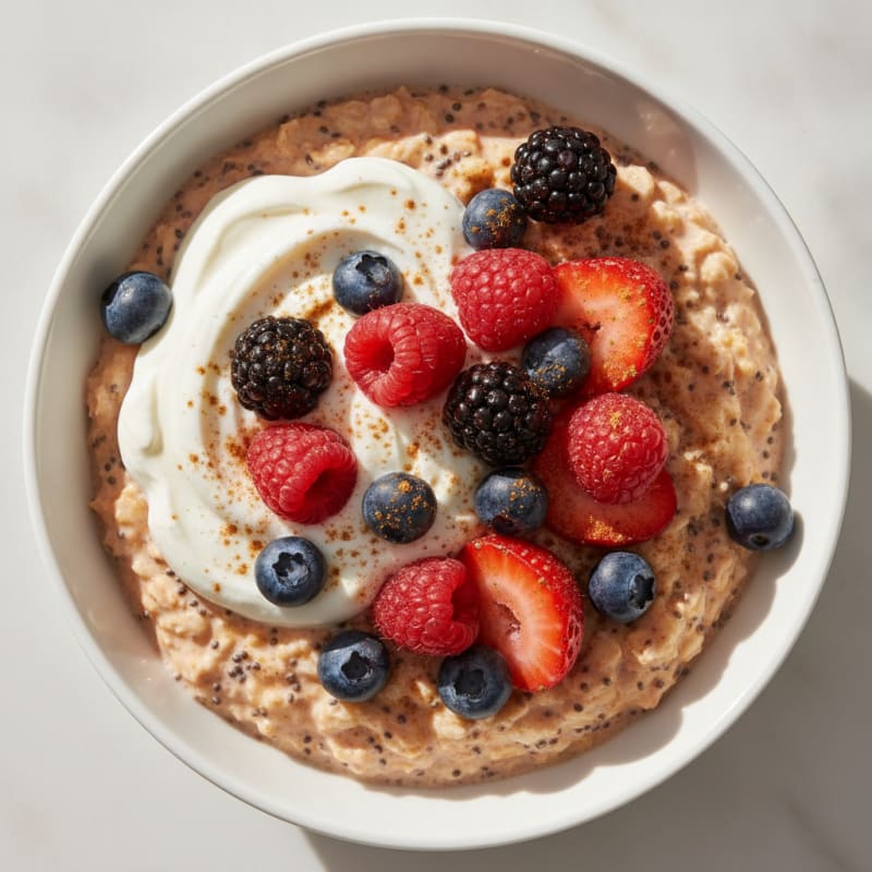 Spicy Overnight Oats with Greek Yogurt and Mixed Berries