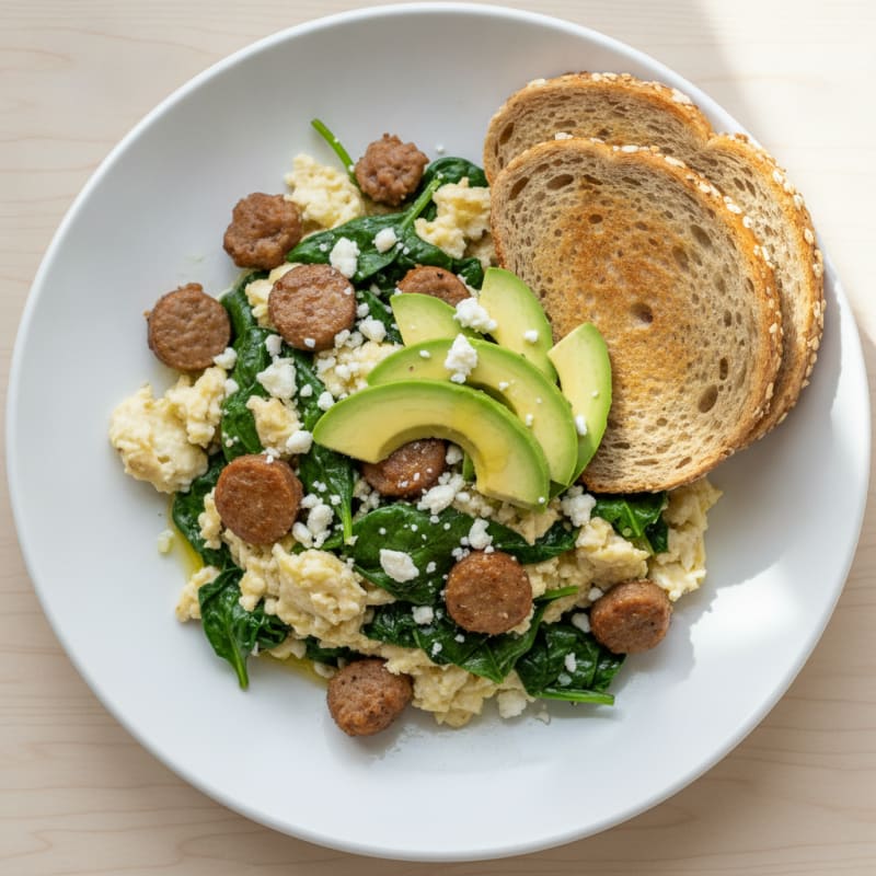 Egg White Scramble with Turkey Sausage and Spinach