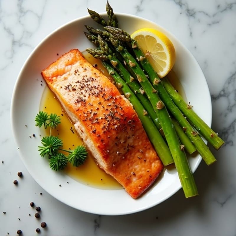 Crispy Pan-Seared Salmon with Roasted Asparagus