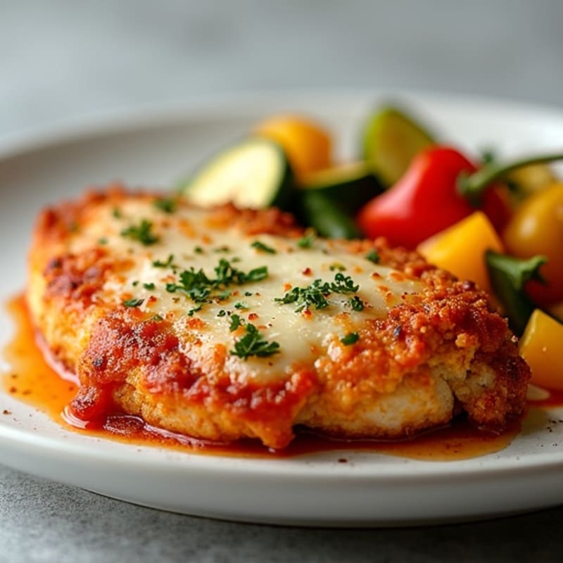 Crispy Baked Chicken Parmesan with Roasted Zucchini and Bell Peppers