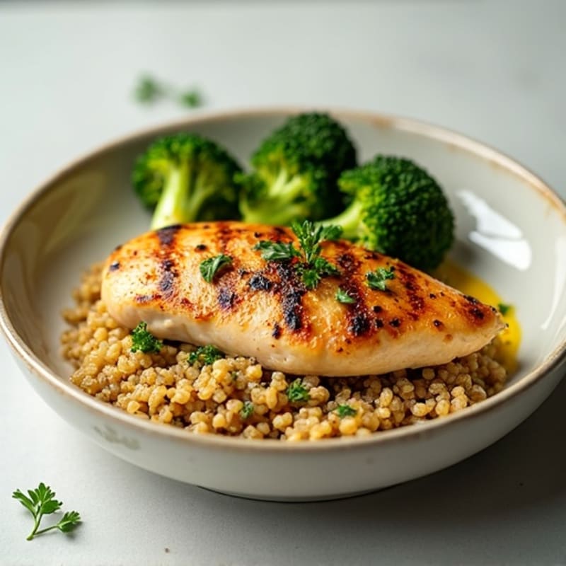 Grilled Chicken Breast with Quinoa and Roasted Broccoli